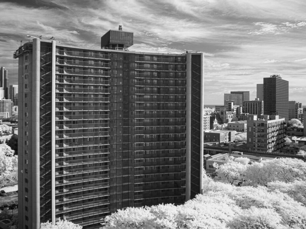 The east residential block with a little bit of the lake.