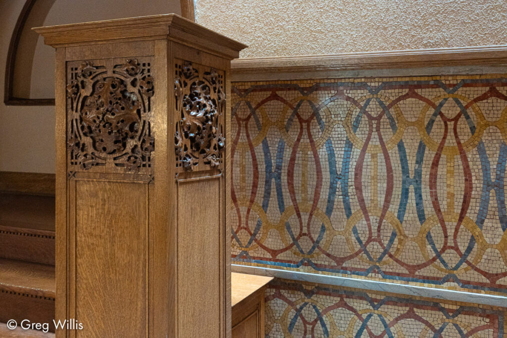 Stair Newel Post with Fireplace Tiles, Charnley-Persky House
