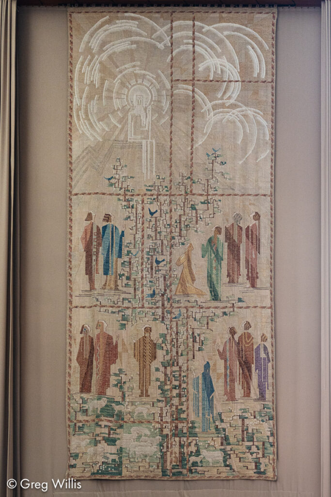 Sermon on the Mount Tapestry designed by Eliel and his wife Loja Saarinen, First Christian Church
